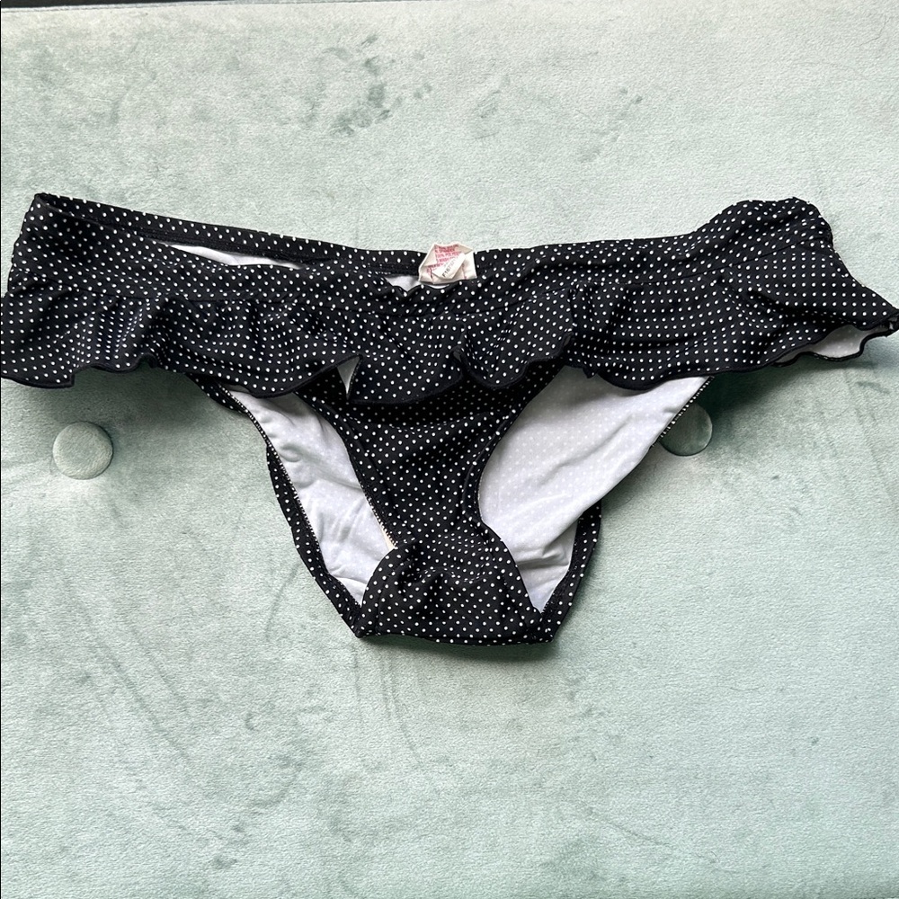 Xhilaration Black with White Polka Dot Ruffle Bikini Bottom
